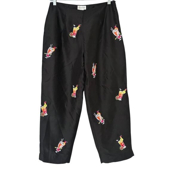 Allison Taylor 100% Silk Pants Women’s 6 Black Cocktail Novelty Embroidery Y2K - Picture 1 of 7